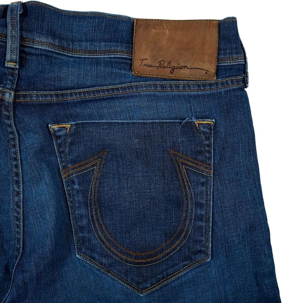 True Religion Women's Jeans 36 Blue Straight Denim Leather Tag